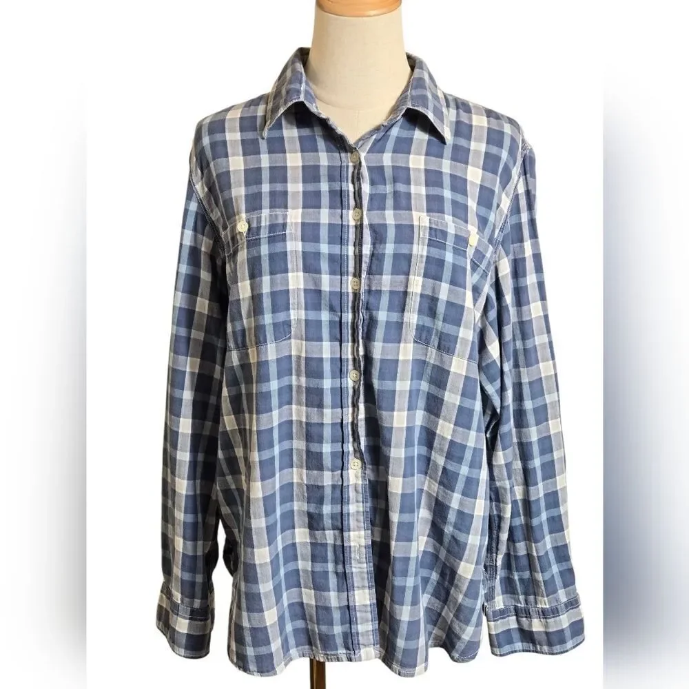 Lauren Ralph Lauren Blue and White Plaid Button-Up Shirt - Picture 1 of 6
